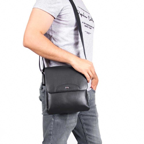 Мъжка чанта през рамо ENZO NORI модел DAVIDE естествена кожа черен
