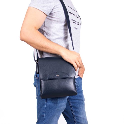 Мъжка чанта през рамо ENZO NORI модел DAVIDE естествена кожа син