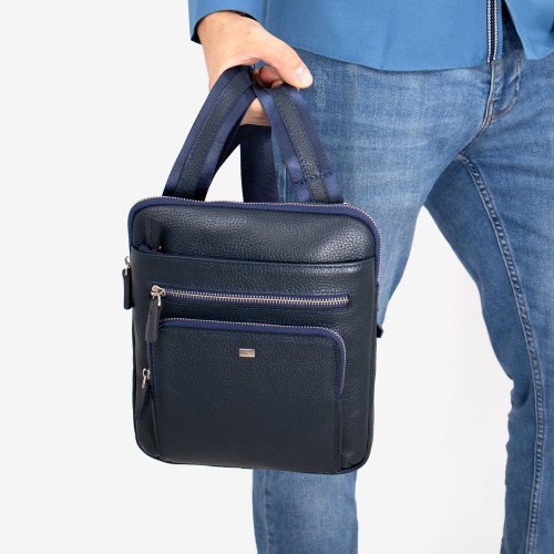 Mъжка чанта през рамо ENZO NORI модел DIEGO естествена кожа тъмно син