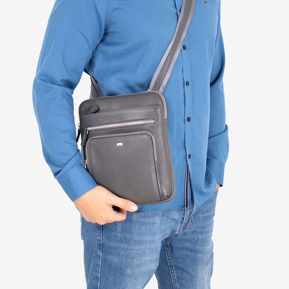 Mъжка чанта през рамо ENZO NORI модел DIEGO естествена кожа сив