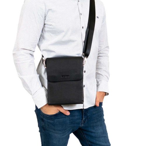 Мъжка чанта през рамо ENZO NORI модел TRENTO естествена кожа черен