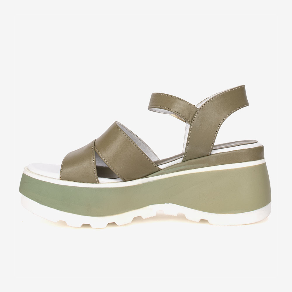 Дамски сандали на платформа модел MAYA естествена кожа зелен