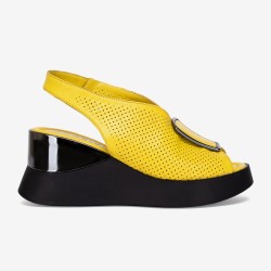 Дамски сандали на платформа модел VENICE естествена кожа жълт