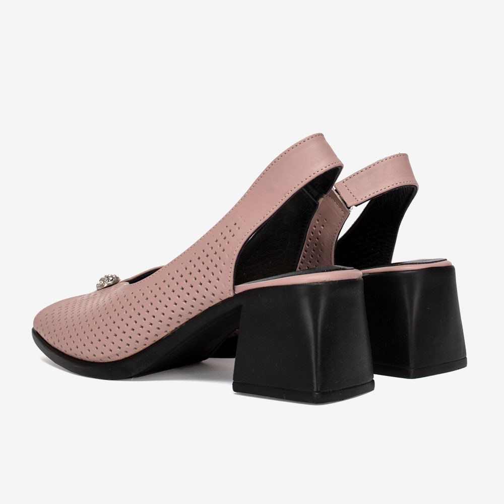 Дамски сандали на ток модел BELA естествена кожа розов