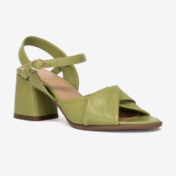 Дамски сандали на ток модел FERARA естествена кожа зелен