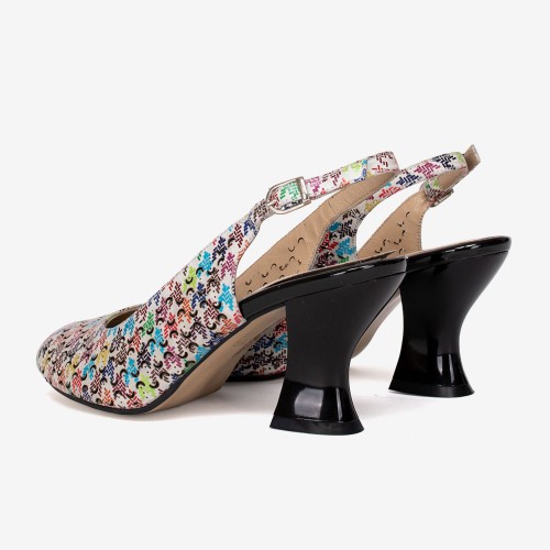Дамски сандали на ток модел PENELOPE естествена кожа шарен