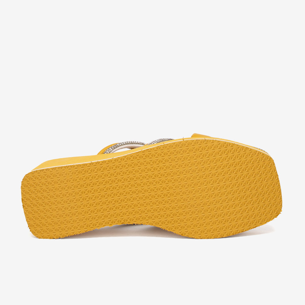 Дамски чехли на платформа модел HERA еко кожа жълт