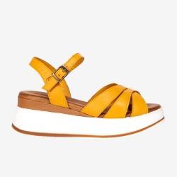 Дамски сандали на платформа модел MELINA естествена кожа жълт