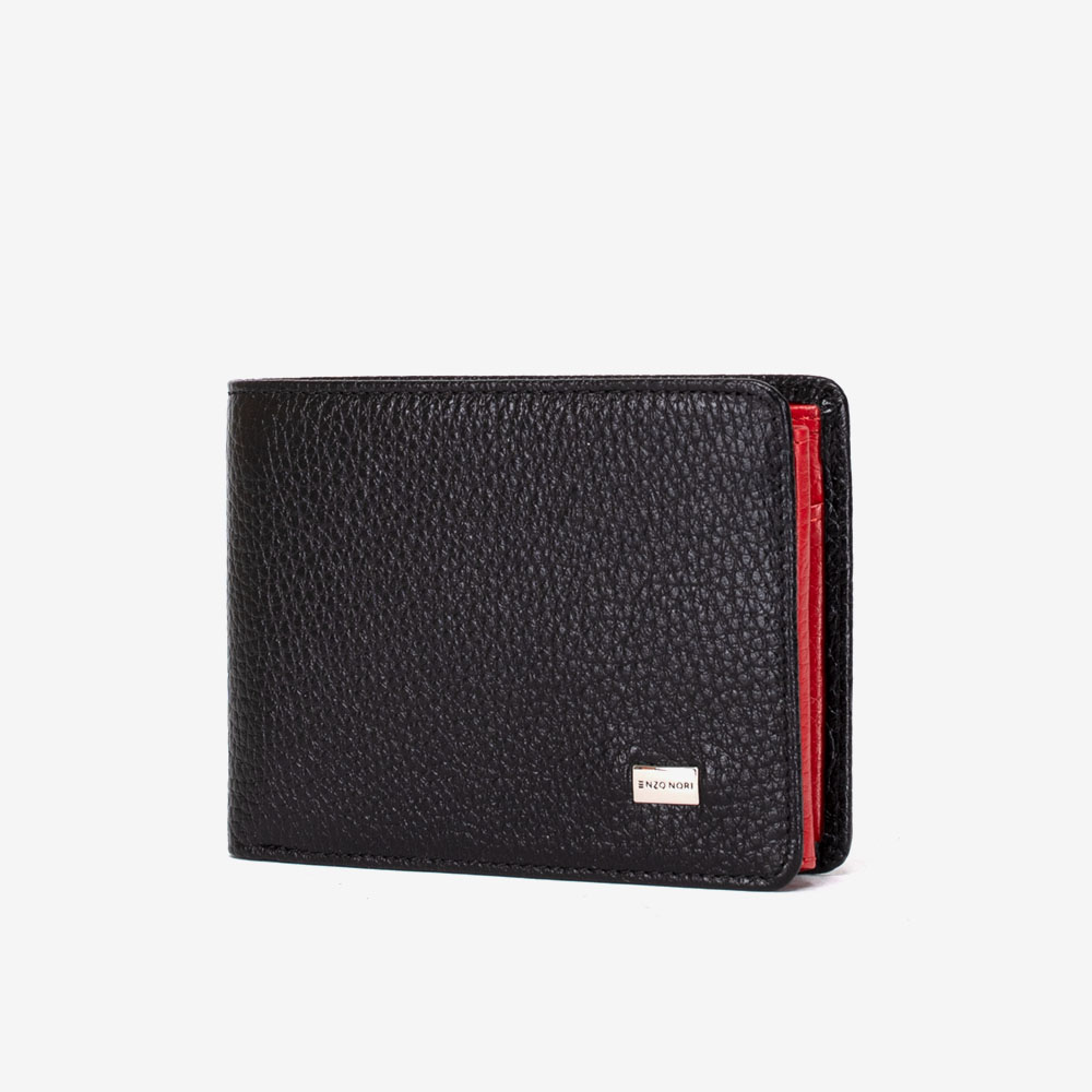 Подаръчен сет ENZO NORI модел FATE-S мъжки портфейл и мъжки колан черен-червен
