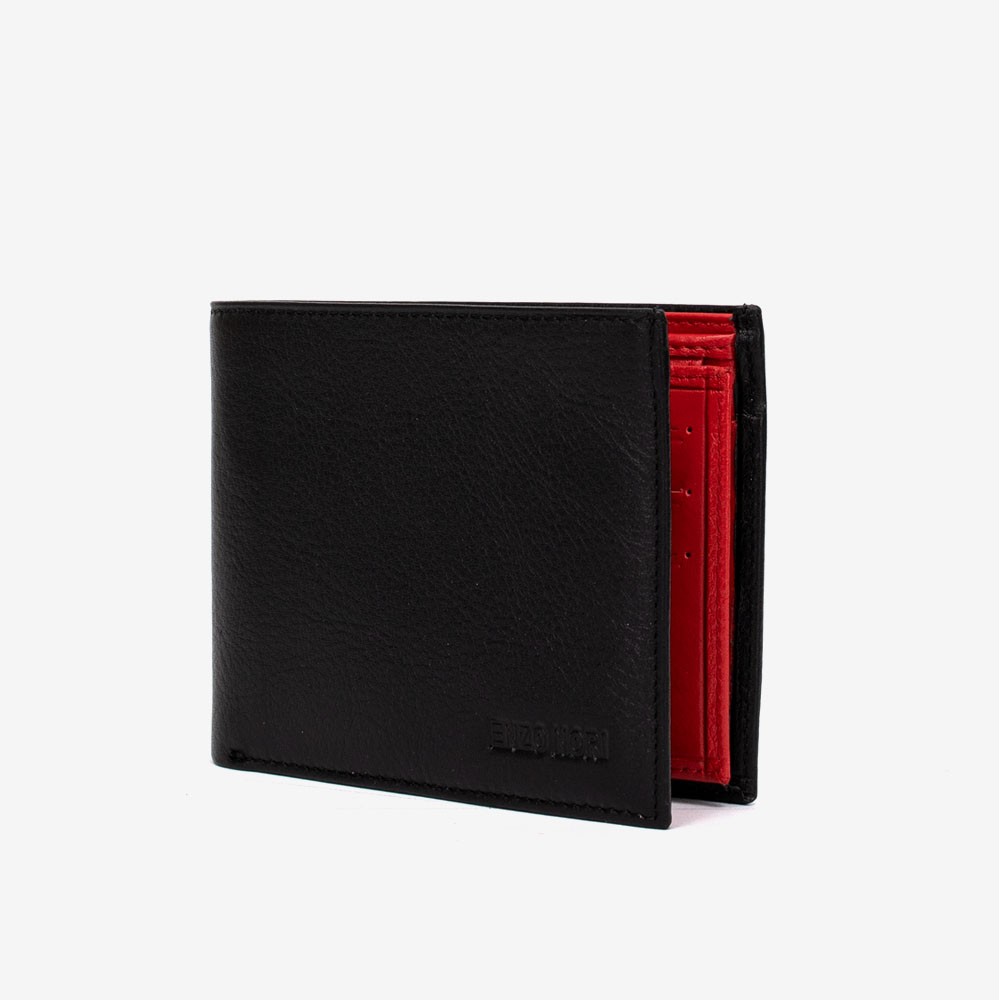 Mъжки портфейл ENZO NORI модел LUKAS естествена кожа черен-червен