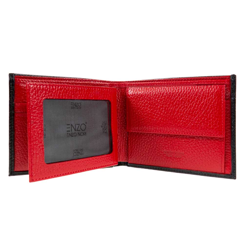 Мъжки портфейл ENZO NORI модел LUKAS естествена кожа черен-червен