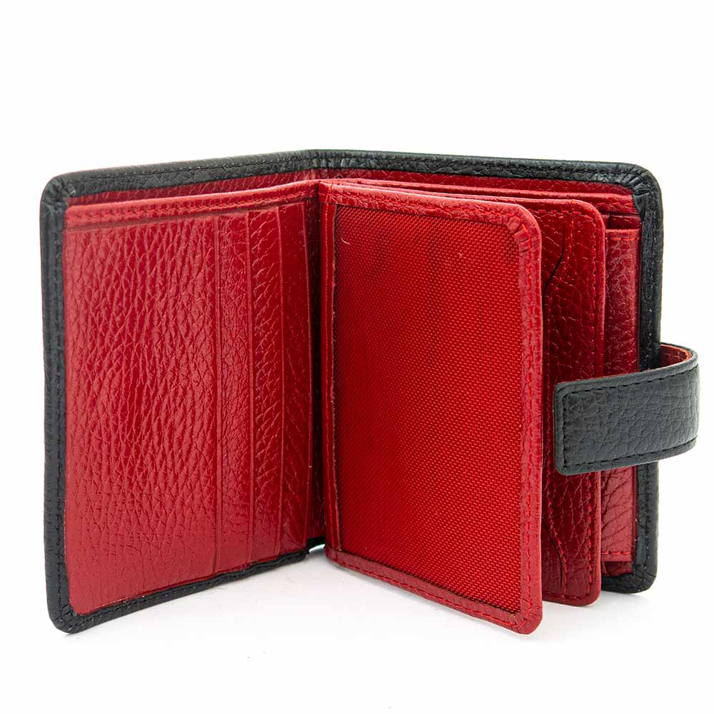 Актуален мъжки портфейл от естествена кожа с тик-так копче ENZO NORI модел ALTO цвят червен-черен