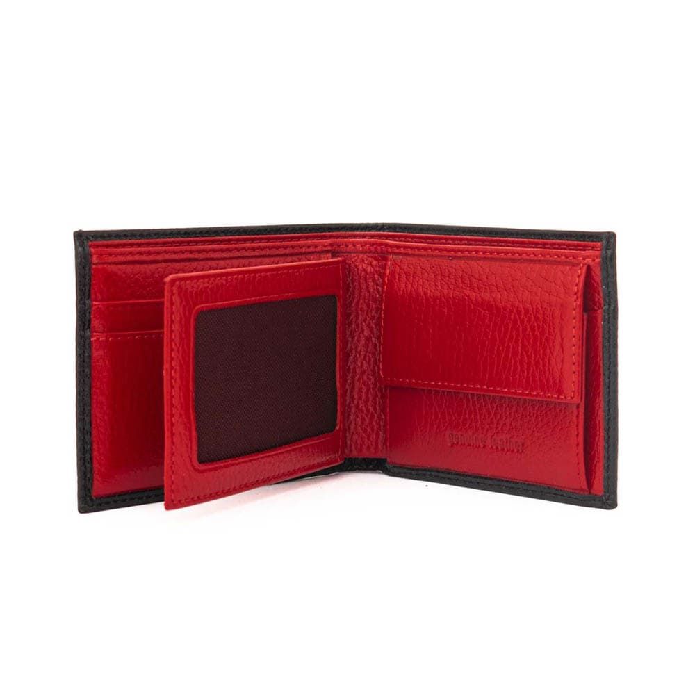 Мъжки портфейл ENZO NORI модел OLIVER естествена кожа черен-червен