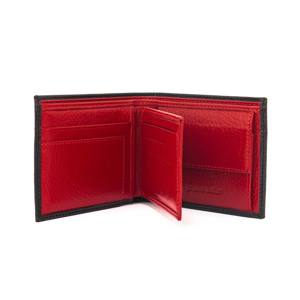 Мъжки портфейл ENZO NORI модел OLIVER естествена кожа черен-червен