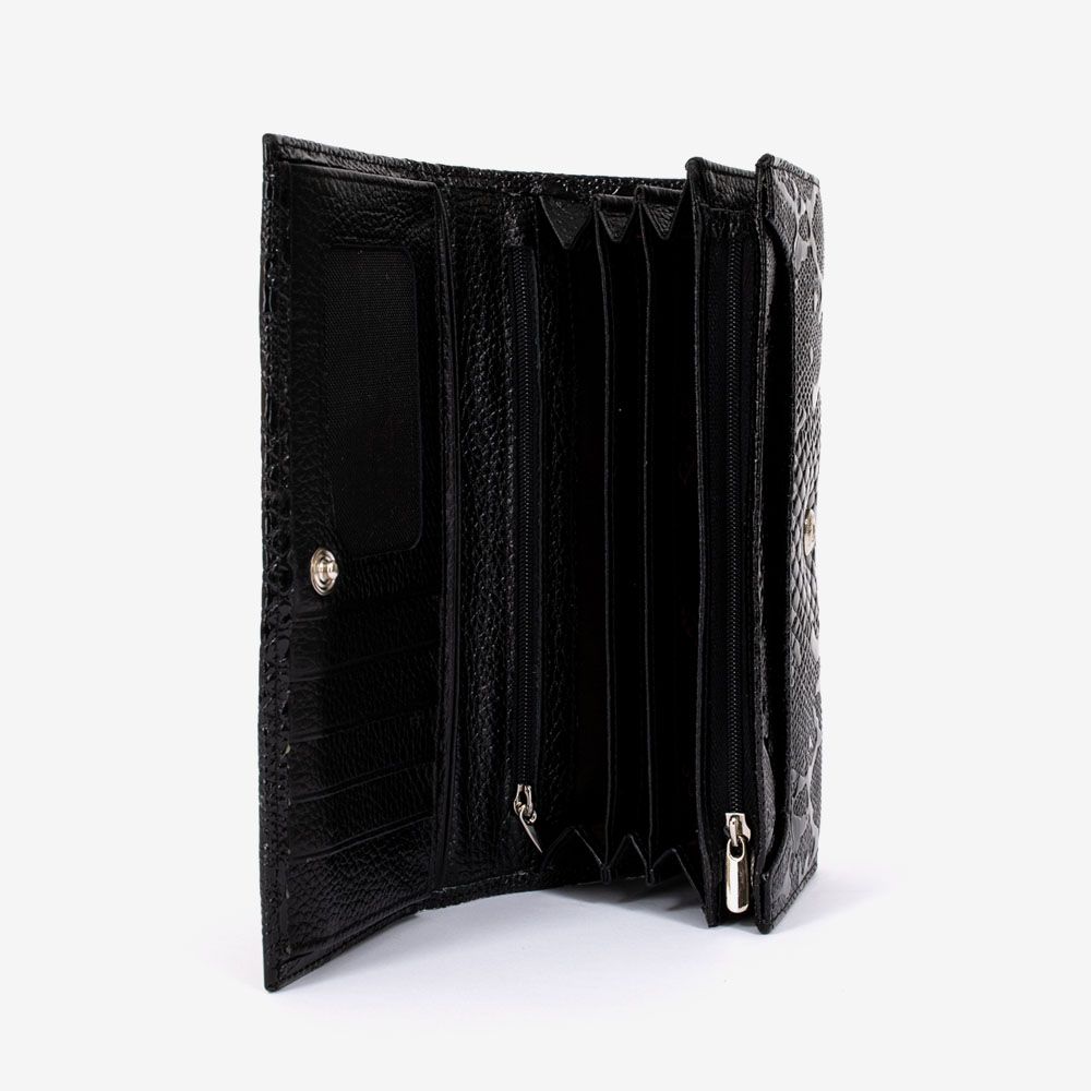 Дамско портмоне ENZO NORI модел CLASSIQUE естествена кожа черен принт
