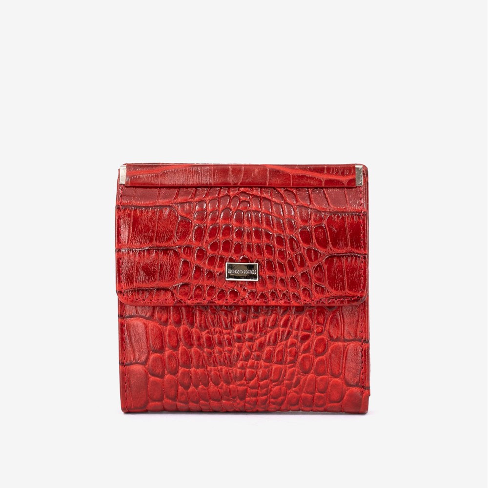 Малко дамско портмоне ENZO NORI модел MINI естествена кожа червен кроко