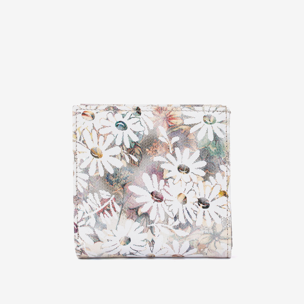 Малко дамско портмоне ENZO NORI модел MINI естествена кожа сив с цветя