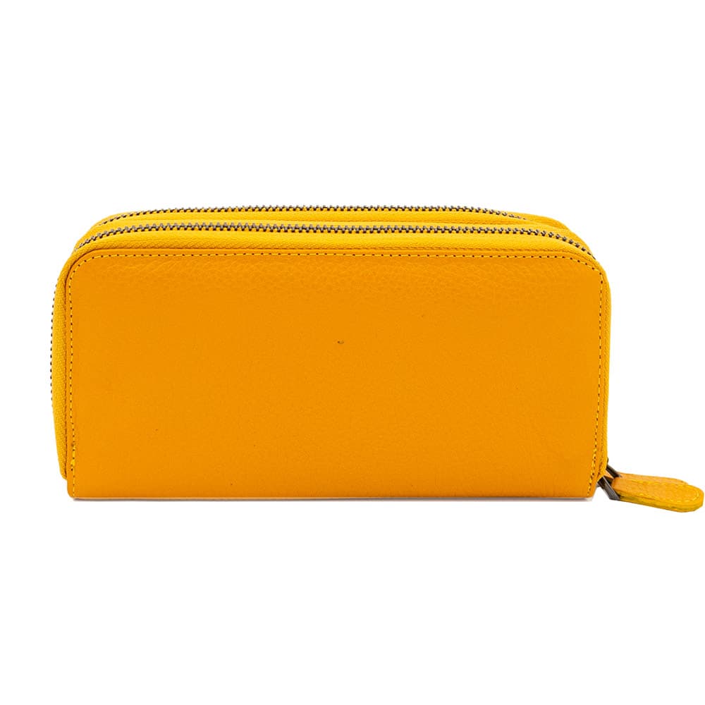 Жълто дамско портмоне от висококачествена естествена кожа с два ципа ENZO NORI модел SWING