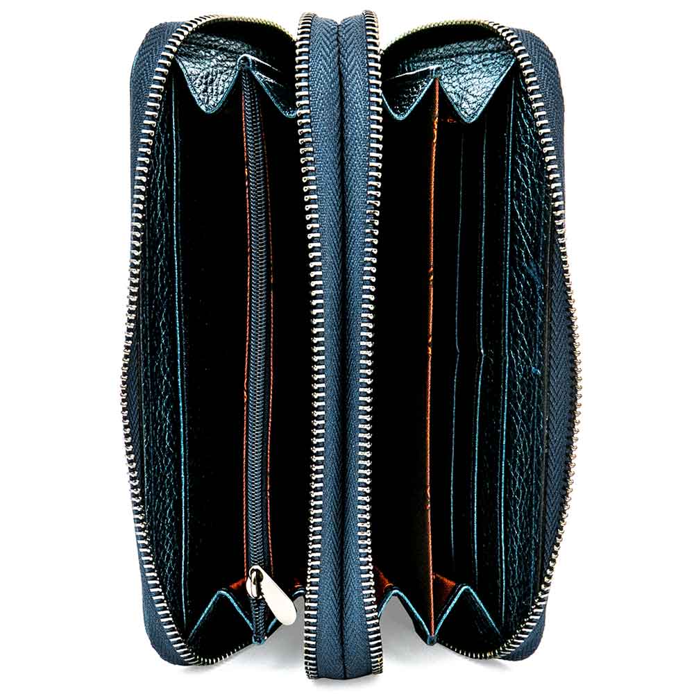 Дамско портмоне ENZO NORI модел SWING естествена кожа син искрящ