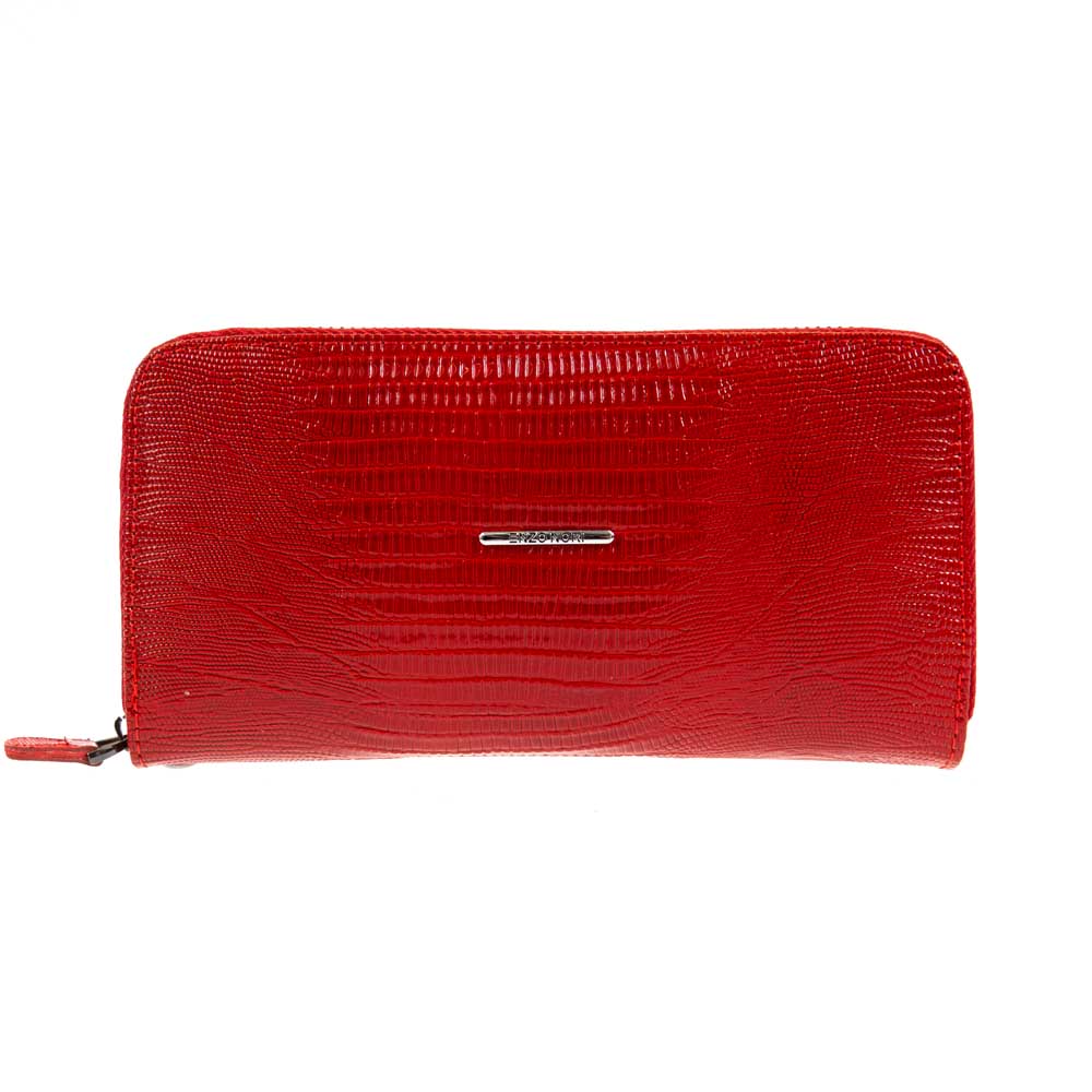 Дамско портмоне ENZO NORI модел GAIA естествена кожа червен змийски лак