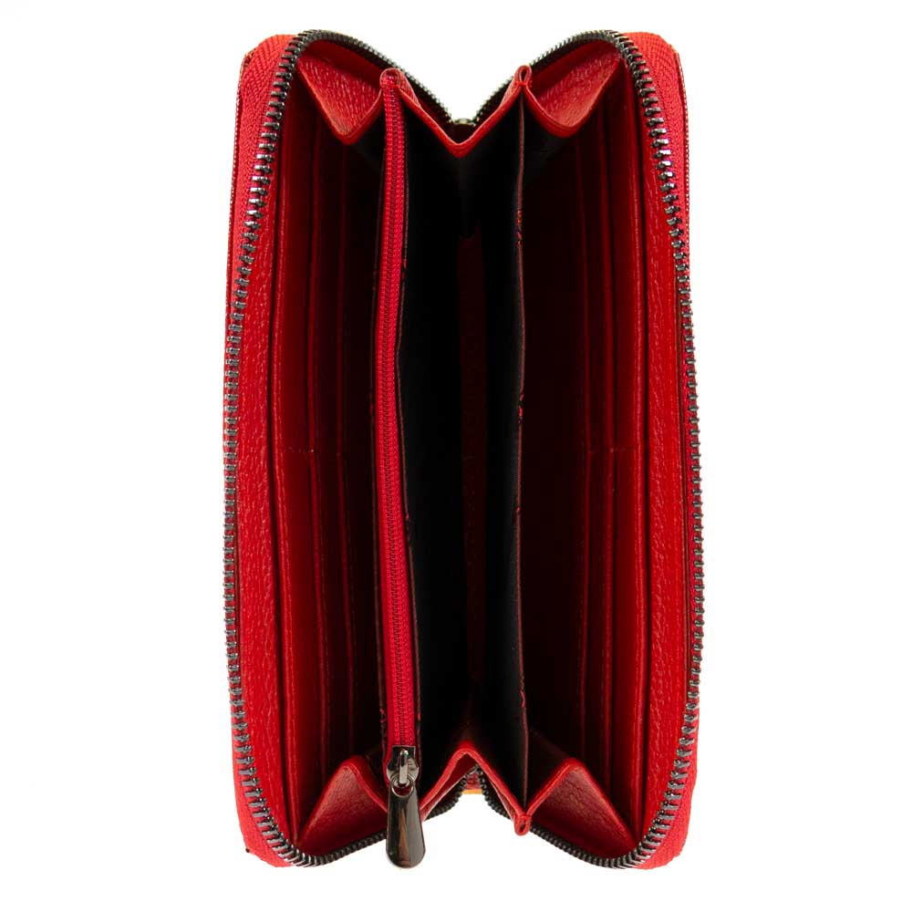 Дамско портмоне ENZO NORI модел GAIA естествена кожа червен змийски лак