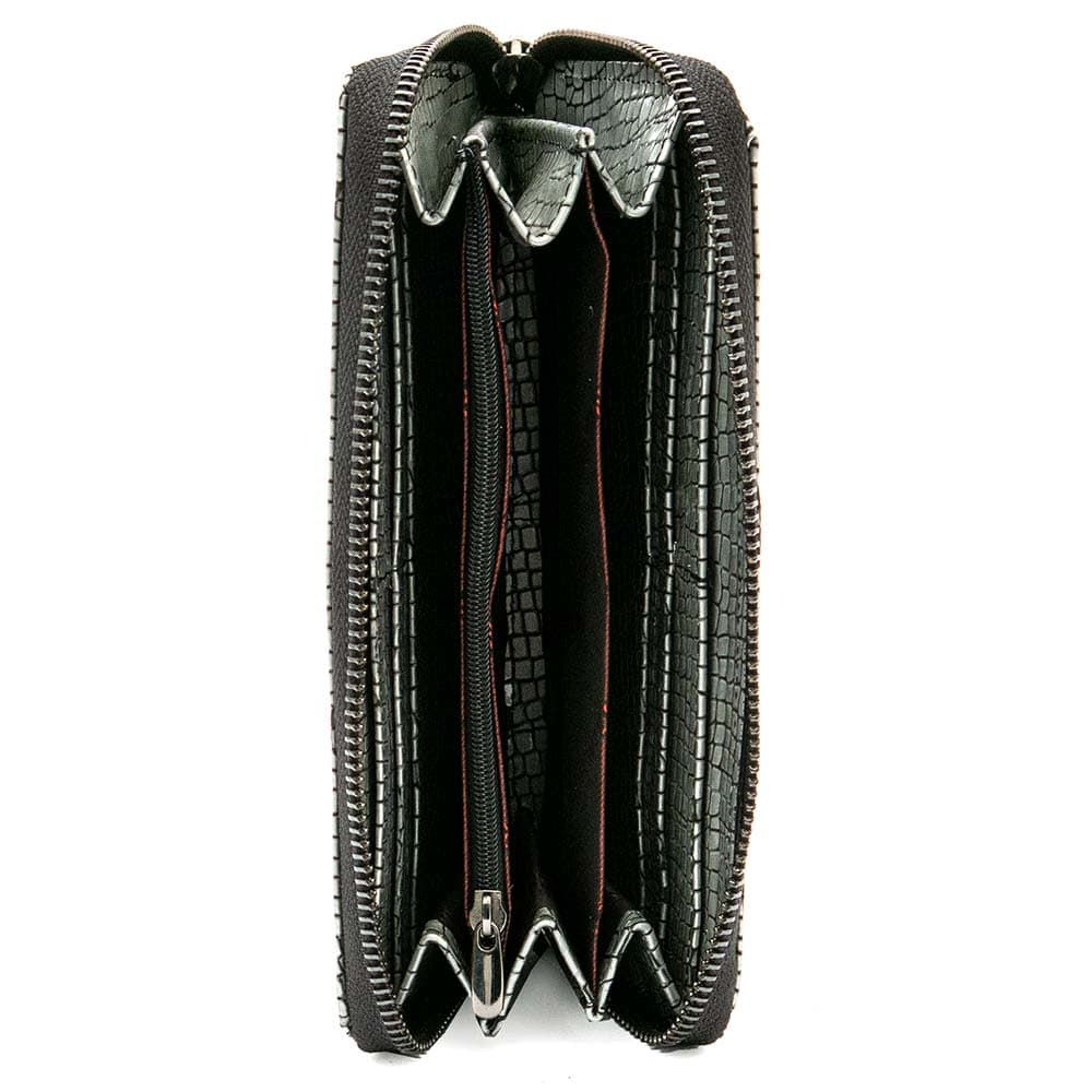 Голямо артистично дамско портмоне с цип ENZO NORI модел GAIA от естествена кожа с дръжка за ръка цвят сив кроко лазер