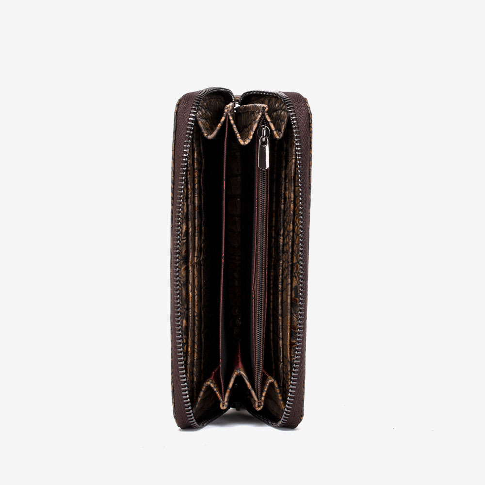 Дамско портмоне ENZO NORI модел GAIA естествена кожа кафяв с шарка