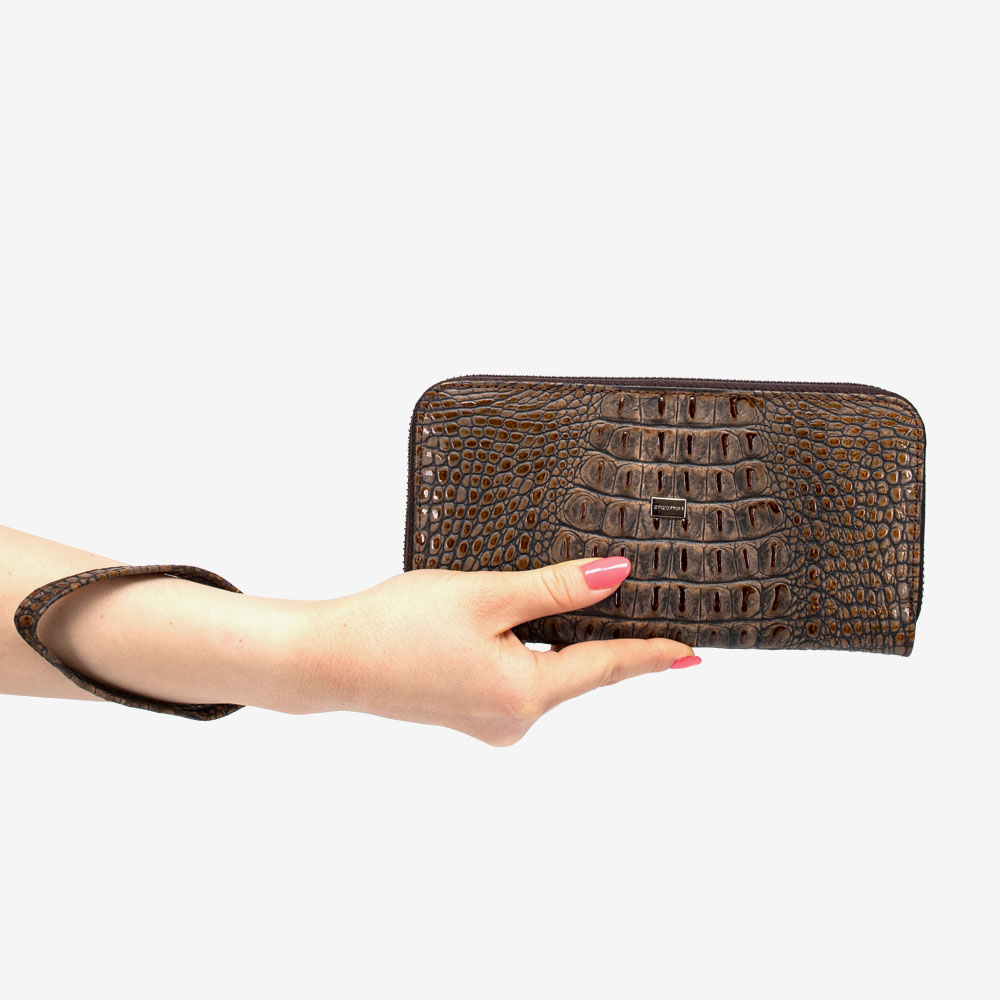 Дамско портмоне ENZO NORI модел GAIA естествена кожа кафяв с шарка