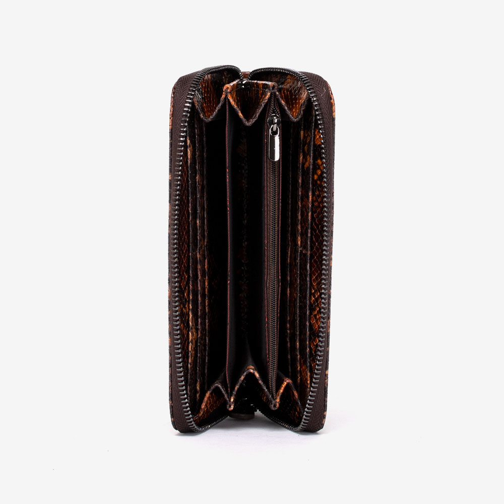 Дамско портмоне ENZO NORI модел GAIA естествена кожа кафяво-оранжев принт
