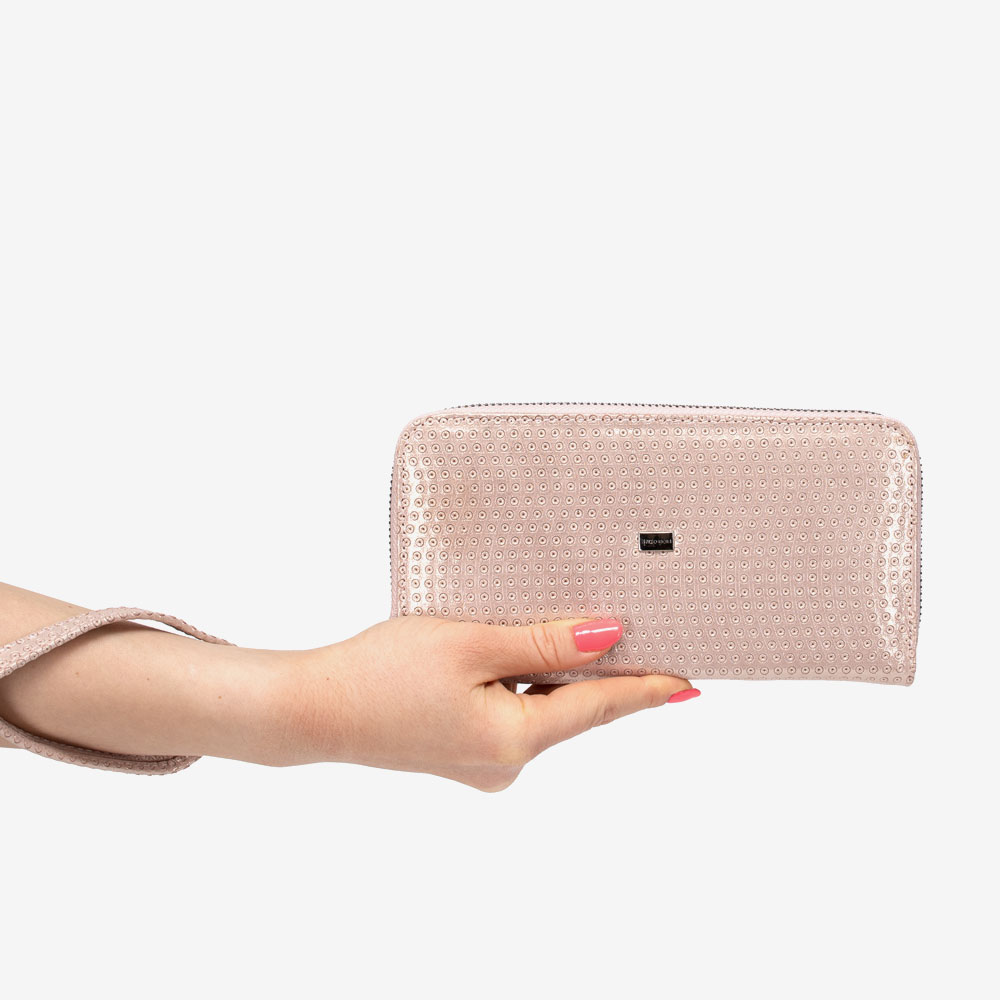 Дамско портмоне ENZO NORI модел GAIA естествена кожа розова пудра с блясък