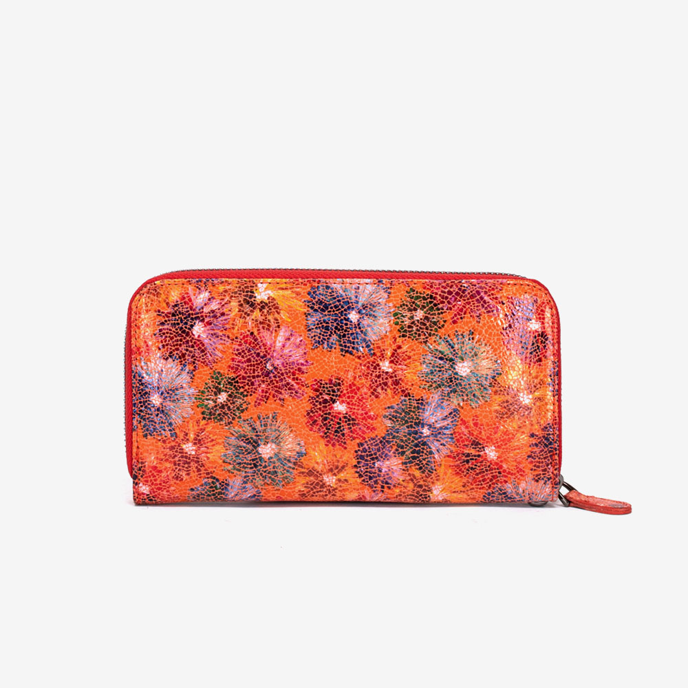 Дамско портмоне ENZO NORI модел GAIA естествена кожа оранжев с цветя