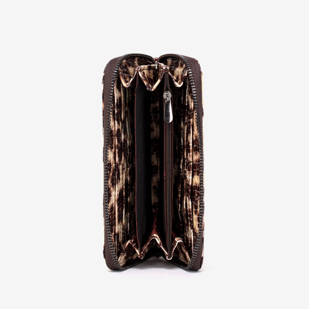 Дамско портмоне ENZO NORI модел GAIA естествена кожа кафяв-бял принт