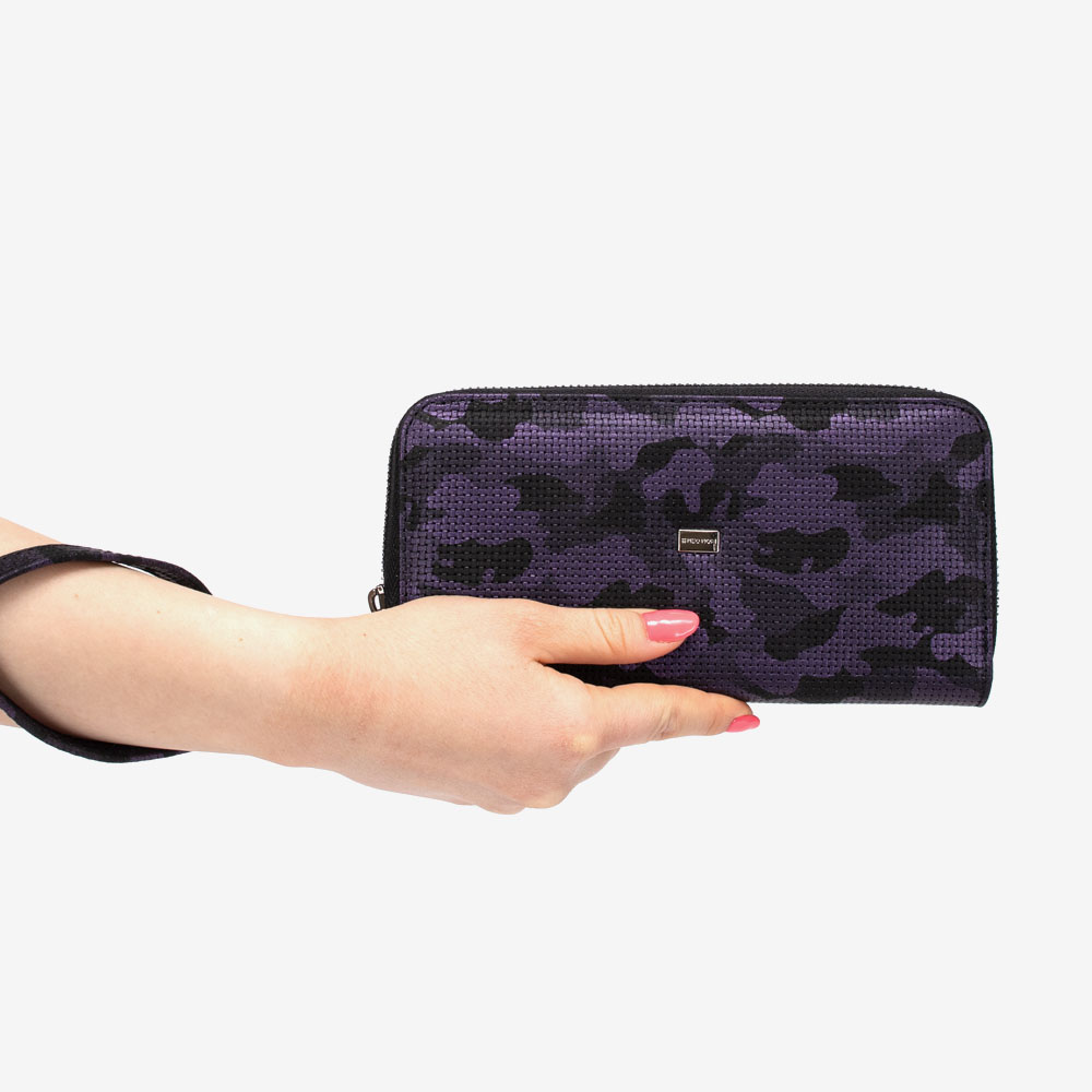 Дамско портмоне ENZO NORI модел GAIA естествена кожа лилав камуфлаж