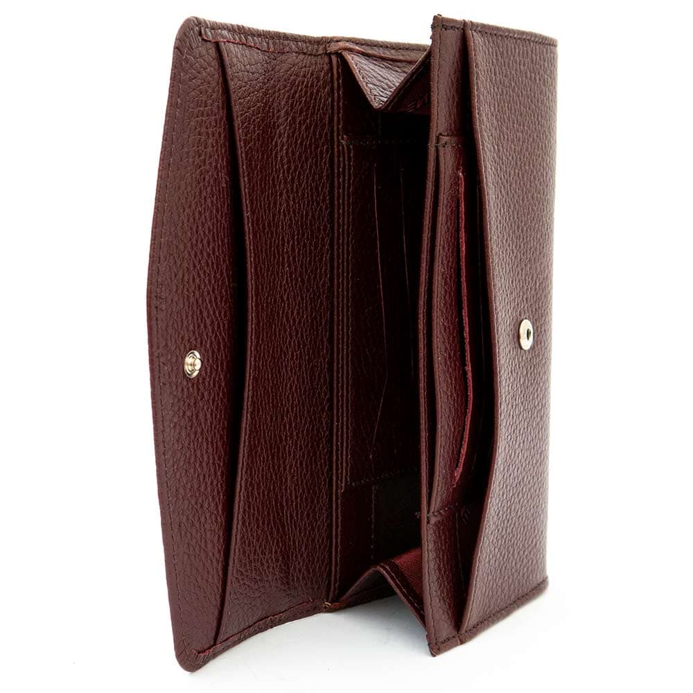 Класическо дамско портмоне oт естествена кожа с множество отделения за карти и документи ENZO NORI модел SUAVE цвят бордо