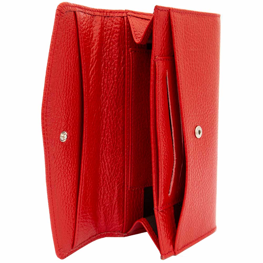 Луксозно дамско портмоне oт естествена кожа с множество отделения за карти и документи ENZO NORI модел SUAVE цвят червен