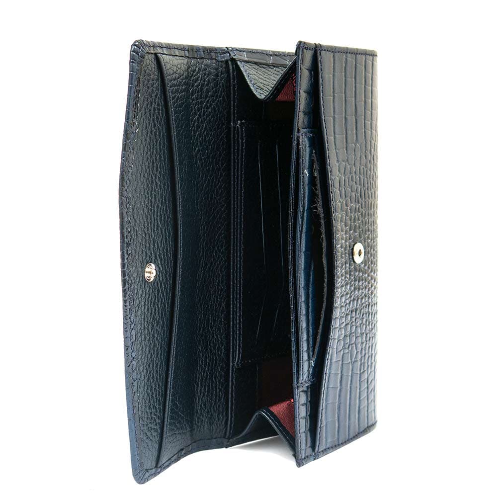 Стилно дамско портмоне oт естествена кожа с множество отделения за карти и документи ENZO NORI модел SUAVE цвят син кроко лак