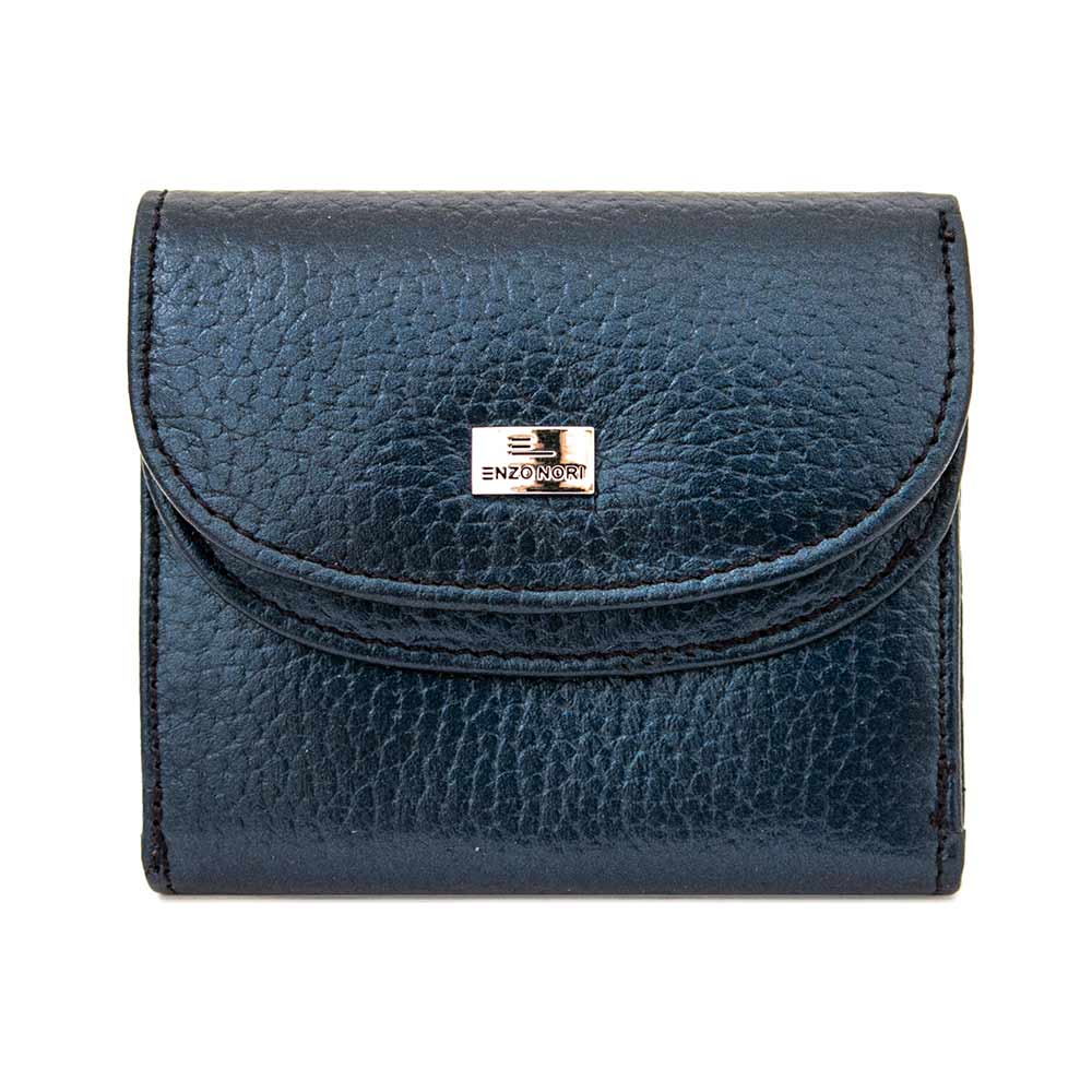 Атрактивно малко дамско портмоне ENZO NORI модел TINY от естествена кожа цвят син искрящ