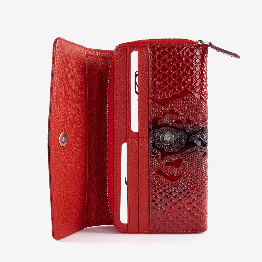 Дамско портмоне ENZO NORI модел IZABEL естествена кожа червен змийски принт