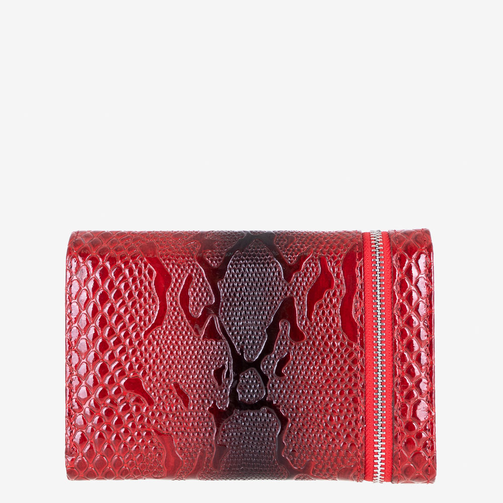 Дамско портмоне ENZO NORI модел CARLA естествена кожа червен змийски принт
