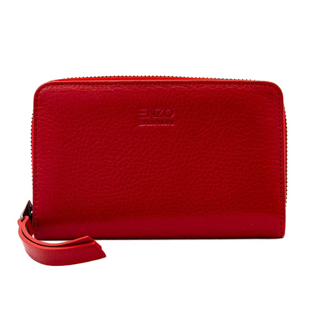 Елегантно дамско портмоне с цип ENZO NORI модел VERSA естествена кожа цвят червен