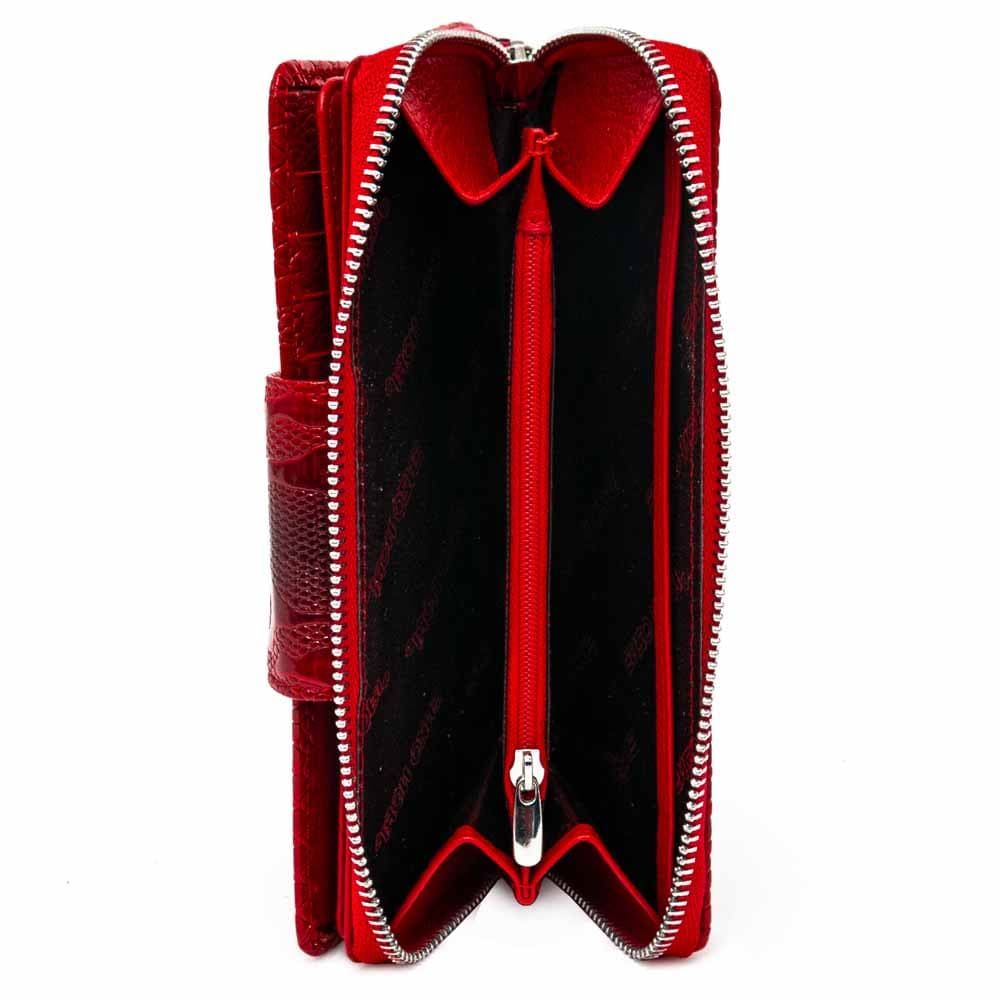 Дамско портмоне ENZO NORI модел LUNA естествена кожа червен змийски принт