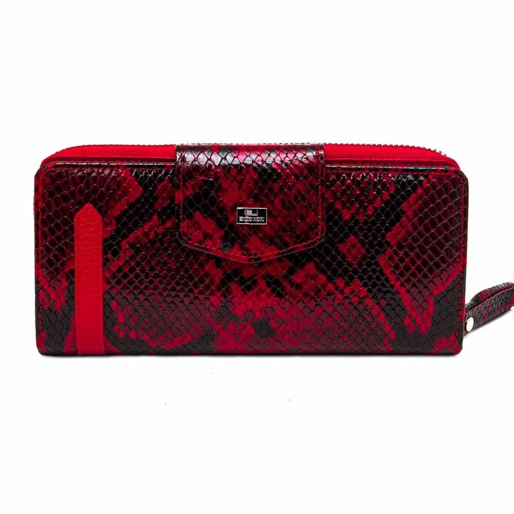 Луксозно дамско портмоне от естествена фина напа кожа ENZO NORI модел LUNA цвят червен-черен змийски лазер лак