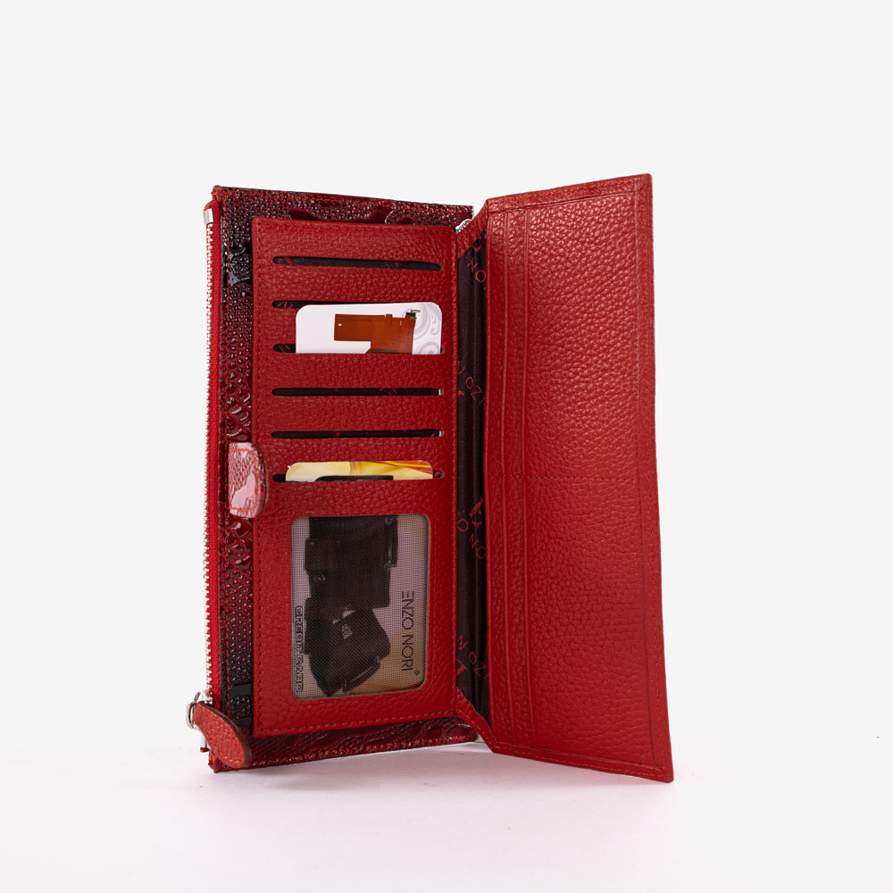 Дамско портмоне ENZO NORI модел ENCOUNTER естествена кожа червен принт