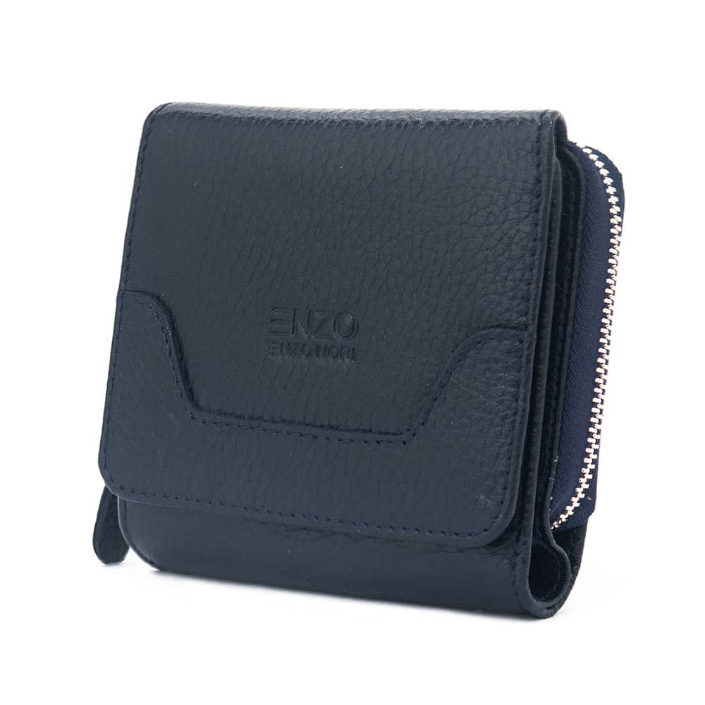 Малко дамско портмоне с цип ENZO NORI модел RIVA естествена кожа цвят тъмно син