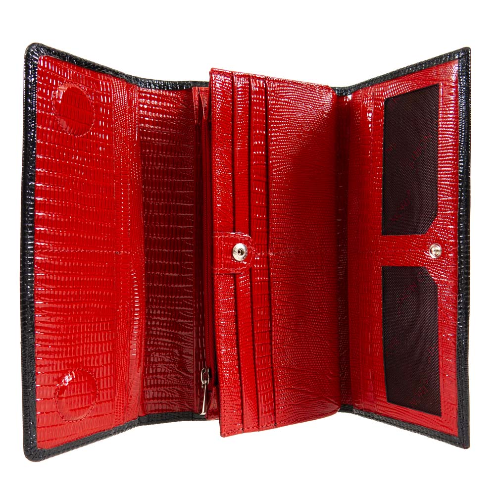 Дамско портмоне ENZO NORI модел ELEGANTE естествена кожа черен-червен лак