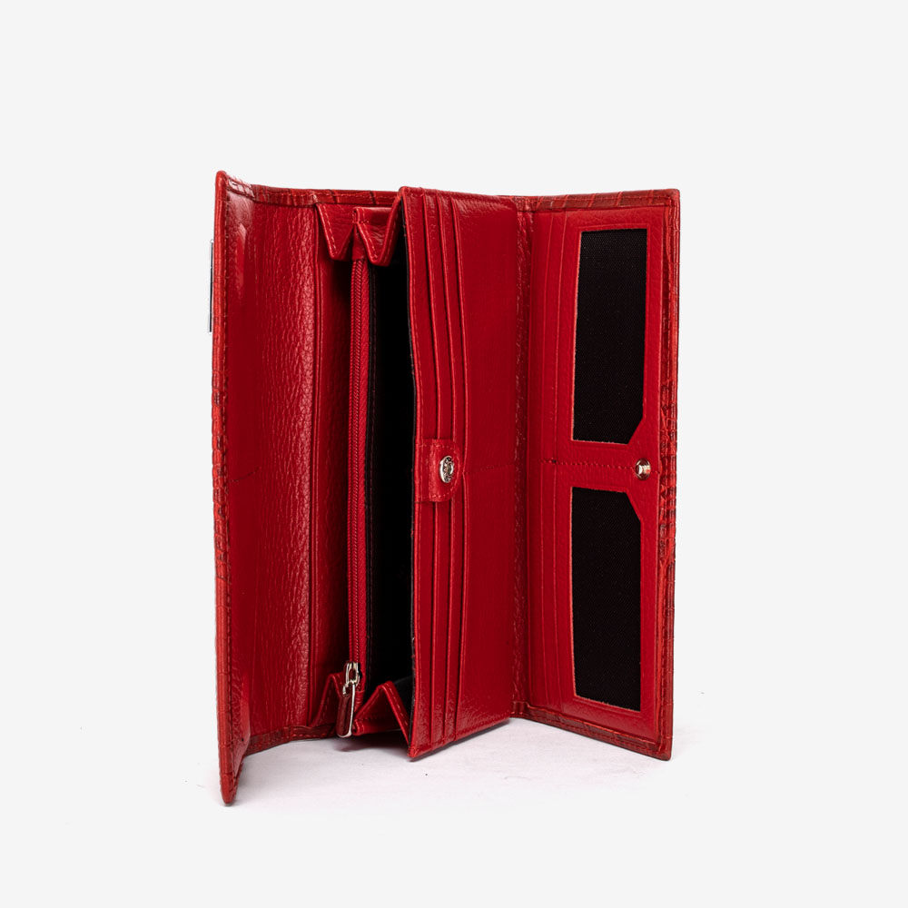 Дамско портмоне ENZO NORI модел ELEGANTE естествена кожа червен принт