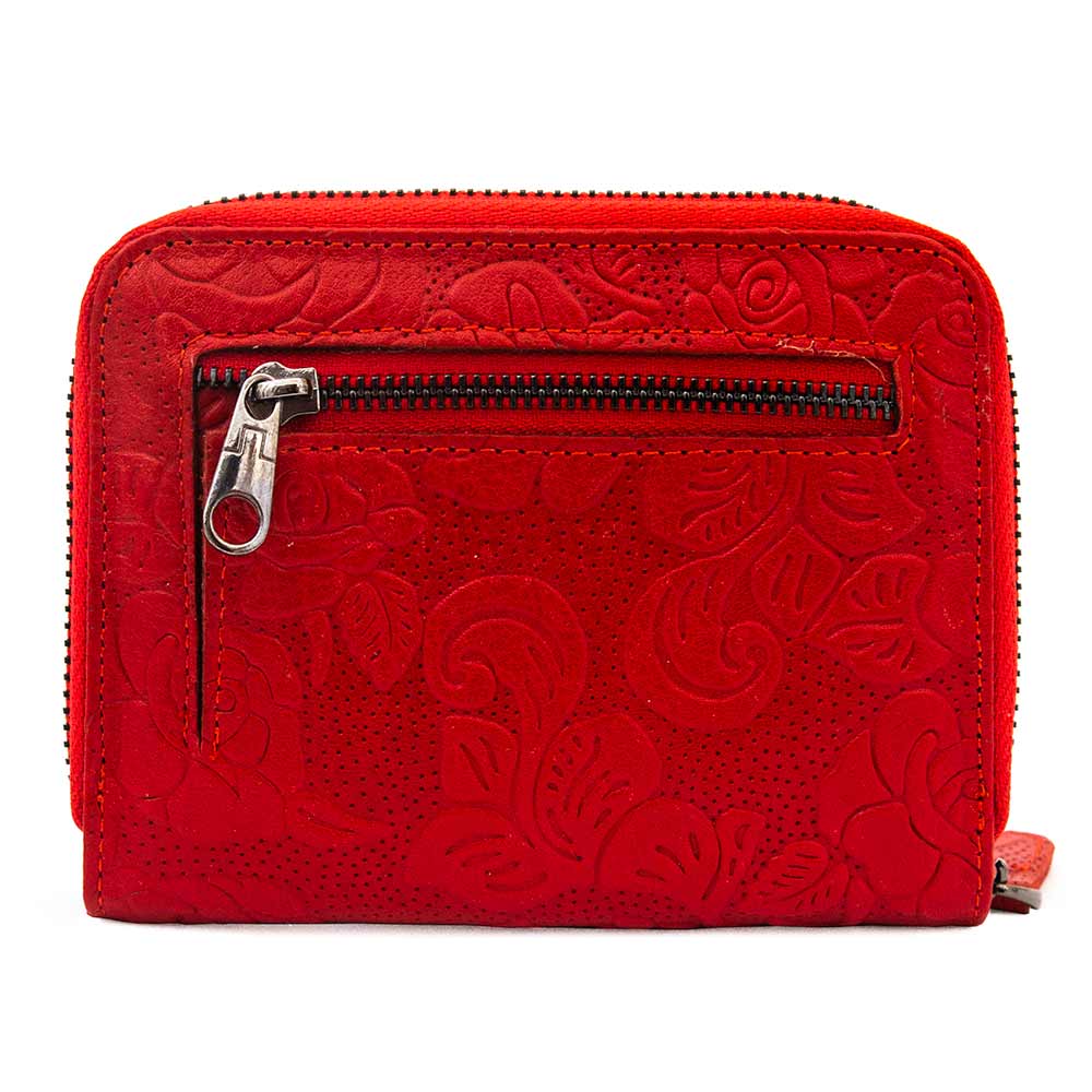 Модерно дамско портмоне с цип ENZO NORI модел FORTE естествена кожа цвят червени рози