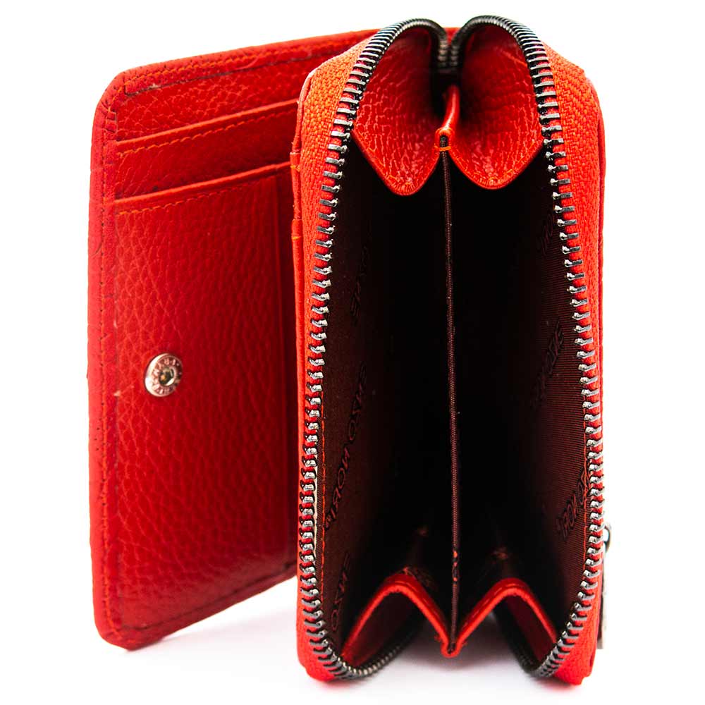 Модерно дамско портмоне с цип ENZO NORI модел FORTE естествена кожа цвят червени рози
