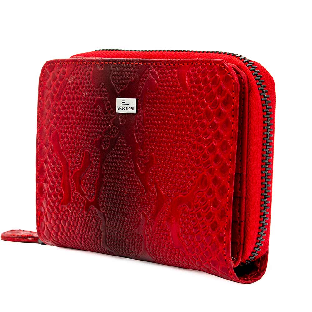 Красиво дамско портмоне с цип ENZO NORI модел FORTE естествена кожа цвят червен лак
