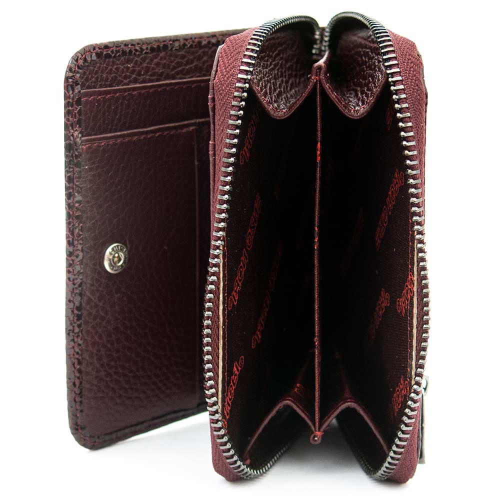 Луксозно дамско портмоне с цип ENZO NORI модел FORTE естествена кожа цвят бордо блестящ лазер